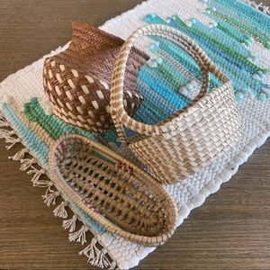 3 Small Boho Woven Basket Bundle Lot